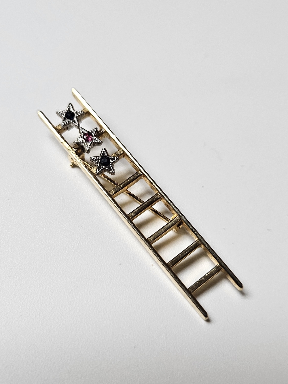 Gold Ladder Brooch with Star Accents in Black and Pink Vintage
